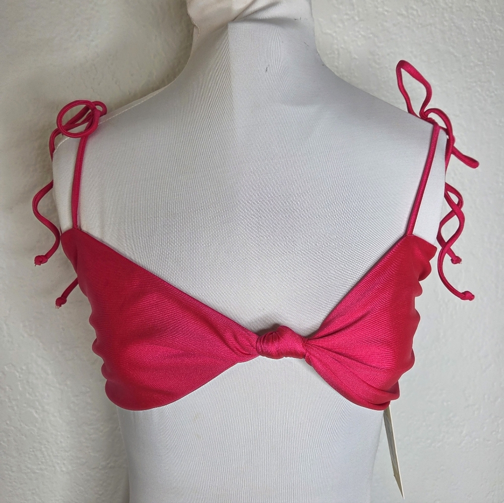 Ris-k Swim Hiatus Bikini Top, Size Medium Hot Pink Tie Shoulder, NwT Knot Front